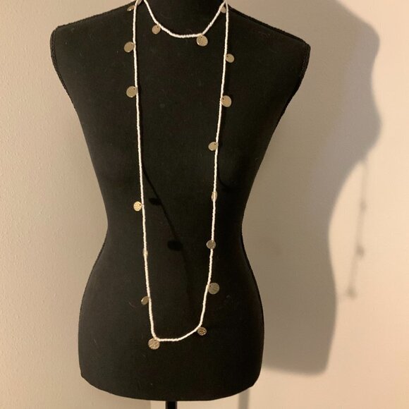 Sugarfix by BaubleBar White Seed Bead with Gold Tone Disc Necklace - Picture 4 of 9